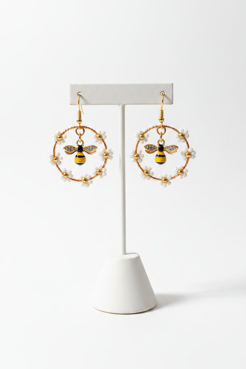 Daisy and bee charm earrings ✨️ with gold plated findings