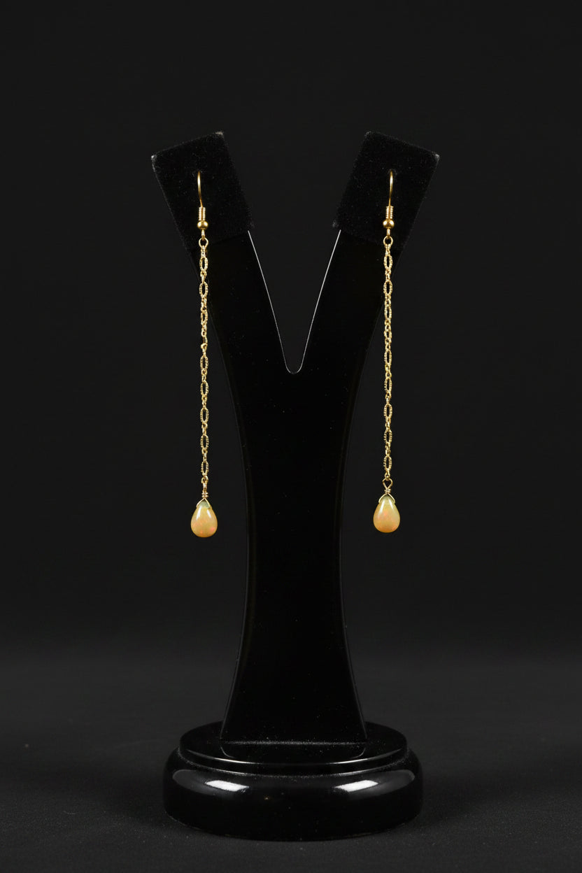 Opal dangle 14kt gold chain and earring hooks