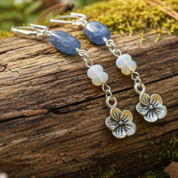 Kyanite and opal silver earrings