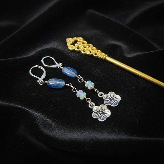 Kyanite and opal silver earrings