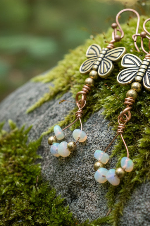 Copper and Opal earrings butterfly