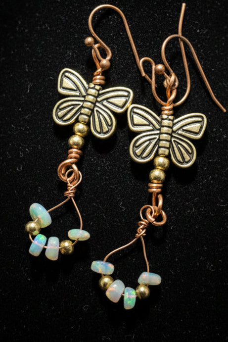 Copper and Opal earrings butterfly