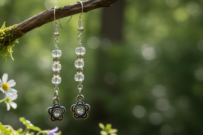 Moonstone and labradorite  flower earrings