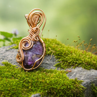 Charoite and copper pendant