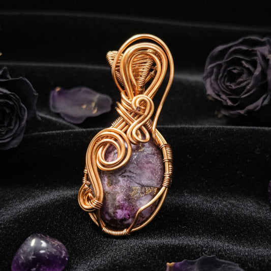 Charoite and copper pendant