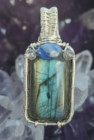 Labradorite and blue Kyanite wrapped in silver