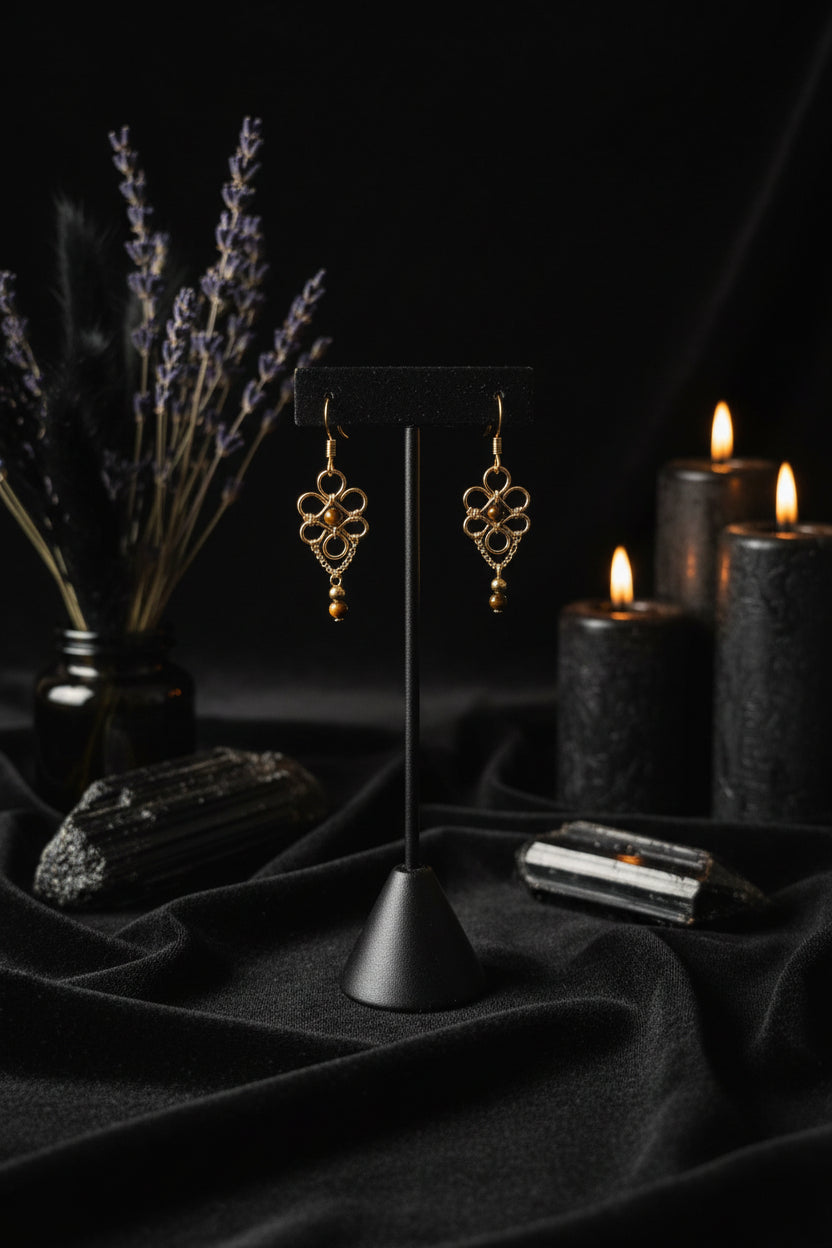 Tigers eye and gold tone with 14kt gold hook