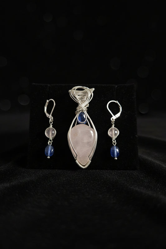 Rose quartz and Kyanite silver pair