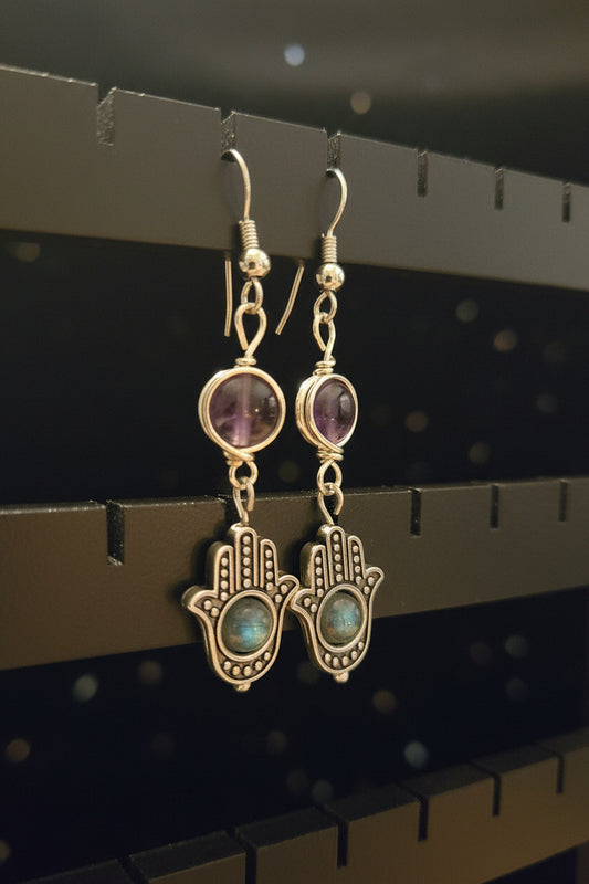 Labradorite and amethyst silver earrings ✨️