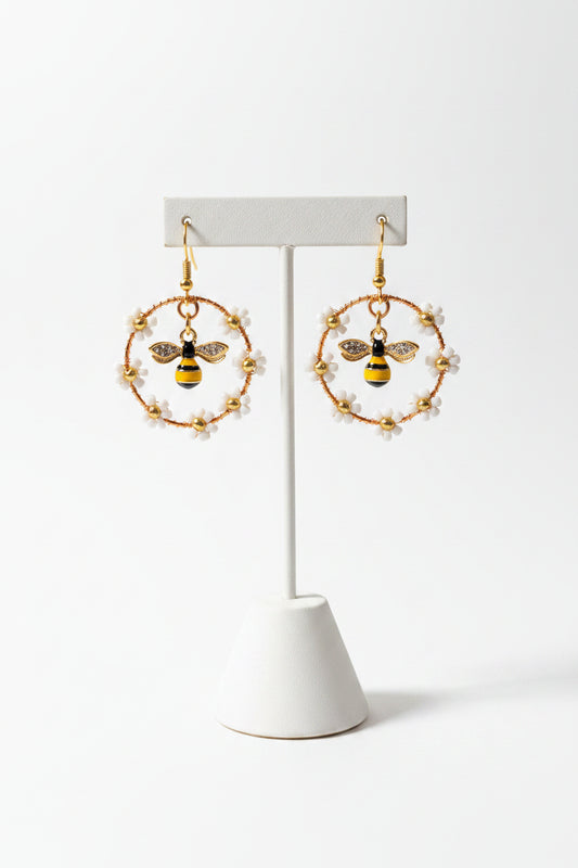 Daisy and bee charm earrings ✨️ with gold plated findings