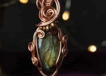 Labradorite wrapped in copper
