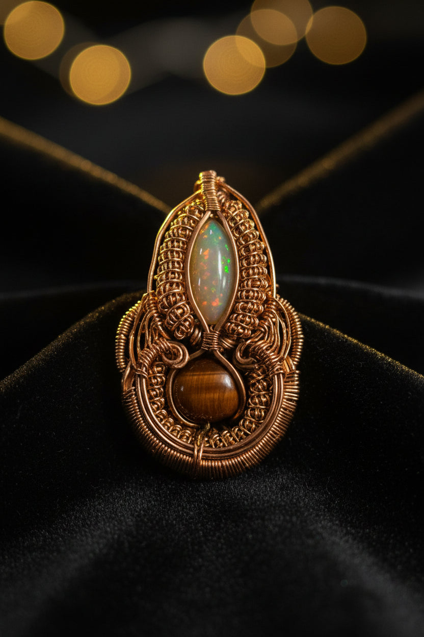 Opal and Red tigers eye pendant