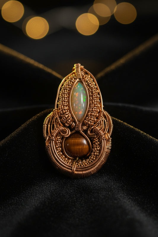 Opal and Red tigers eye pendant