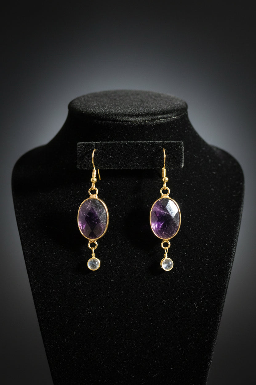 Amethyst and labradorite dangle earring on 14kt gold hook