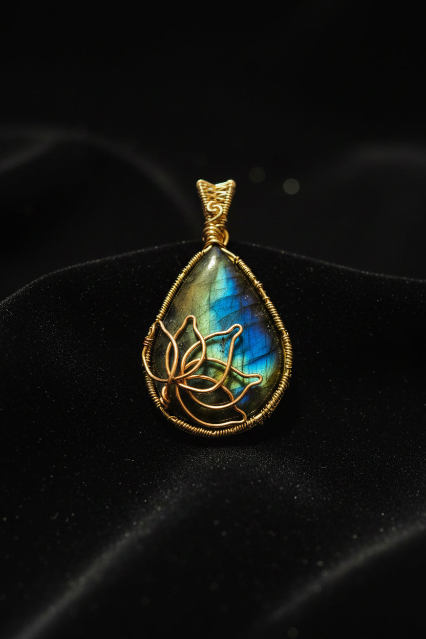 Labradorite with copper lotus flower