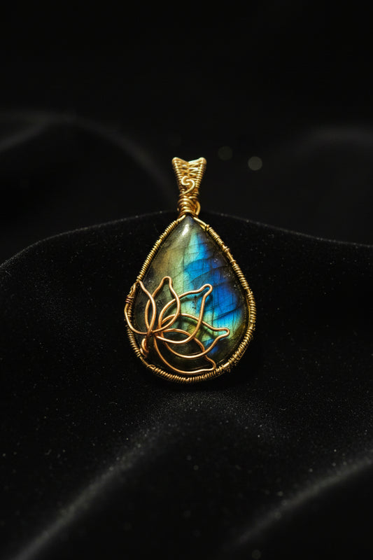 Labradorite with copper lotus flower