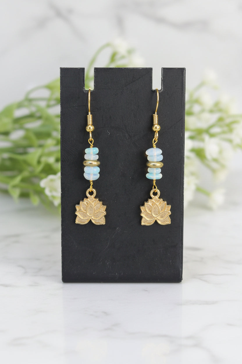18kt gold opal earrings with lotus charm