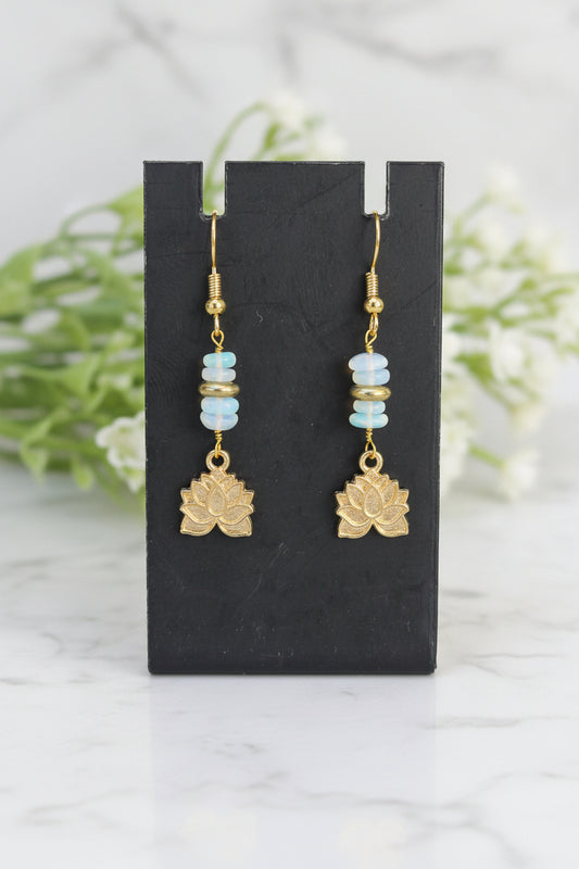 18kt gold opal earrings with lotus charm
