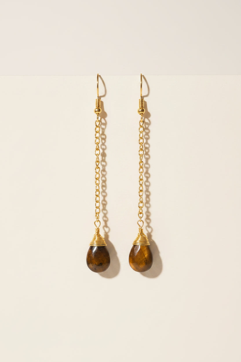 18kt gold plated tigers eye dangle earrings