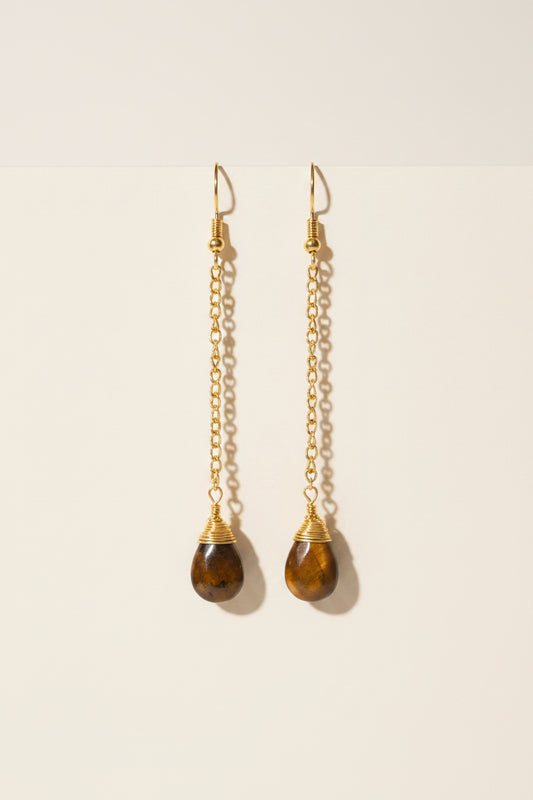 18kt gold plated tigers eye dangle earrings