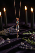Clear quartz and labradorite copper pendant