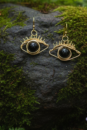 Golden sheen obsidian earrings ✨️