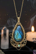 Labradorite and opal wrapped in gold toned wire