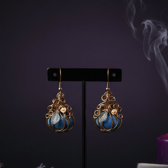 Lapis lazuli and antiqued brass pumpkin earrings