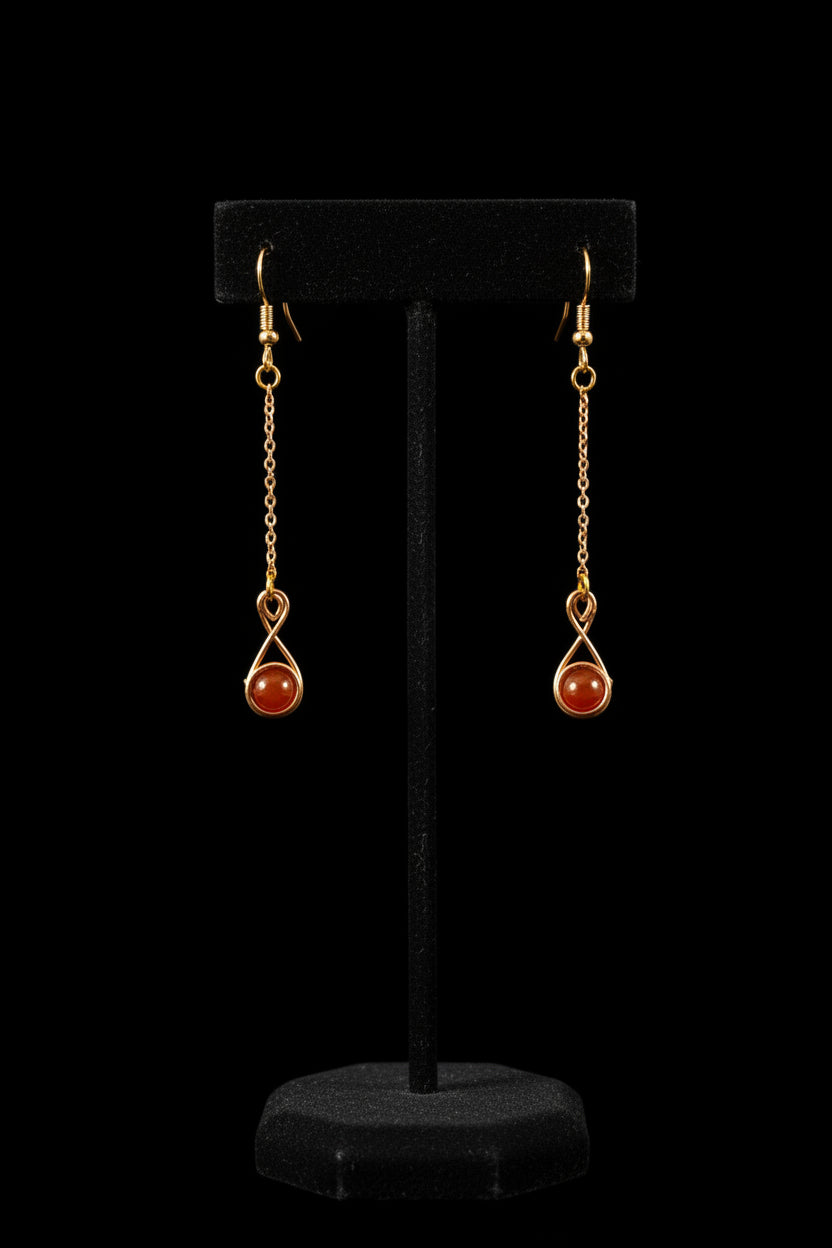 Fire agate copper wrapped dangle earrings with gold ear hook
