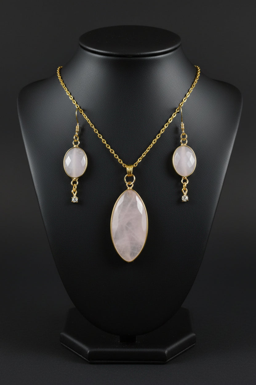 Rose quartz set with 14kt gold findings