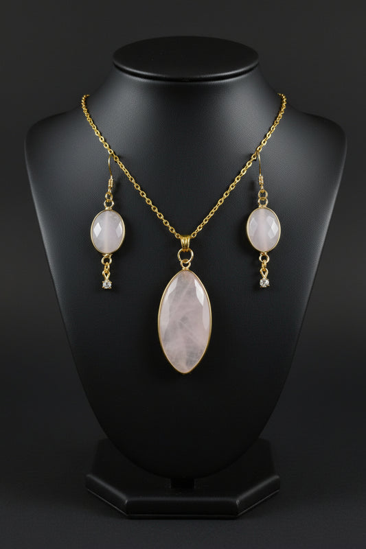 Rose quartz set with 14kt gold findings