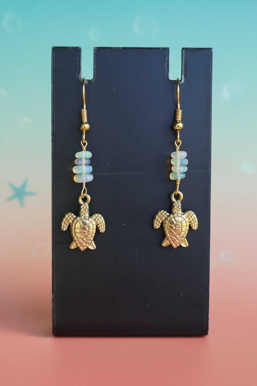 18kt gold Opal earrings with turtle pendant