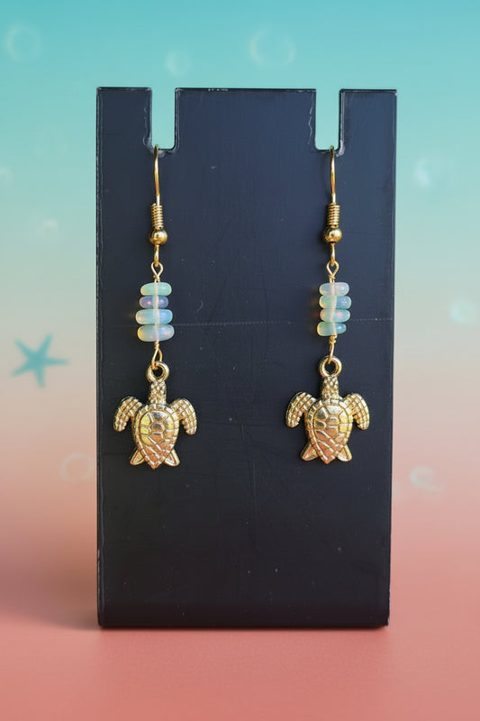 18kt gold Opal earrings with turtle pendant