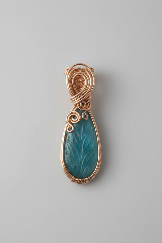 Carved Labradorite and copper wrapped pendant